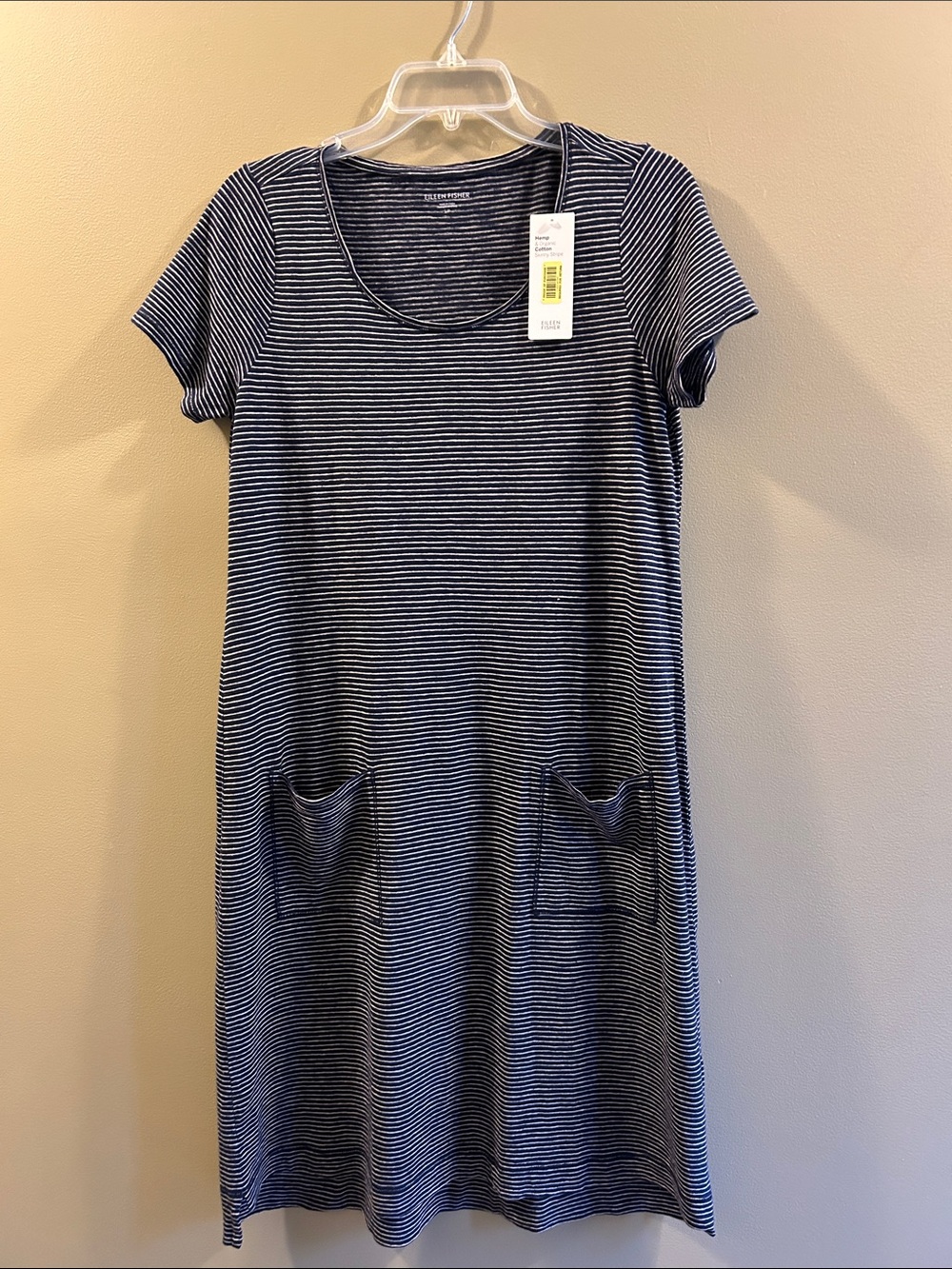 Eileen Fisher Navy and White Striped Knit Dress
